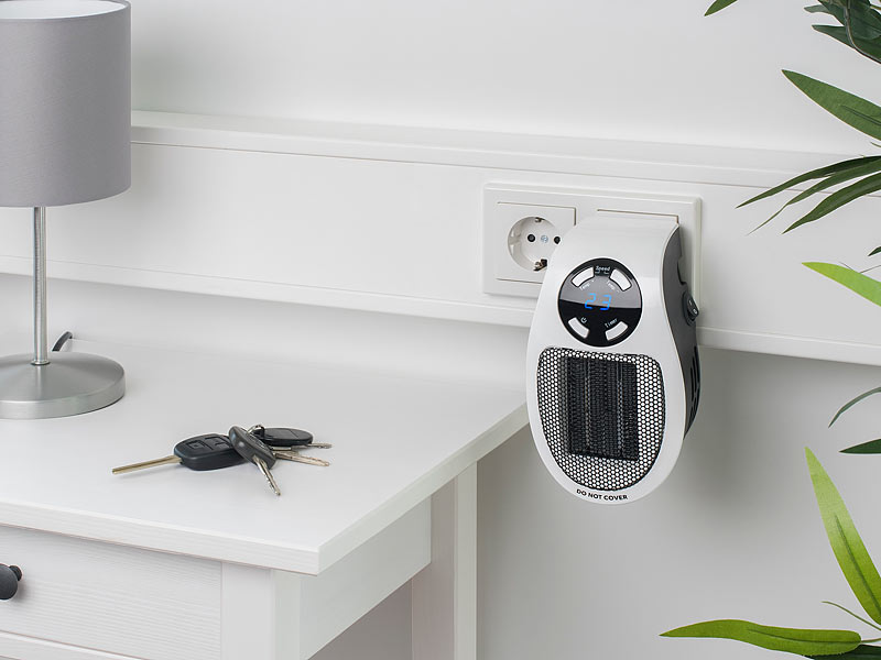 Sichler Haushaltsgeräte Steckdosen-Keramik-Heizlüfter mit Thermostat,  Timer, Display, 500 Watt